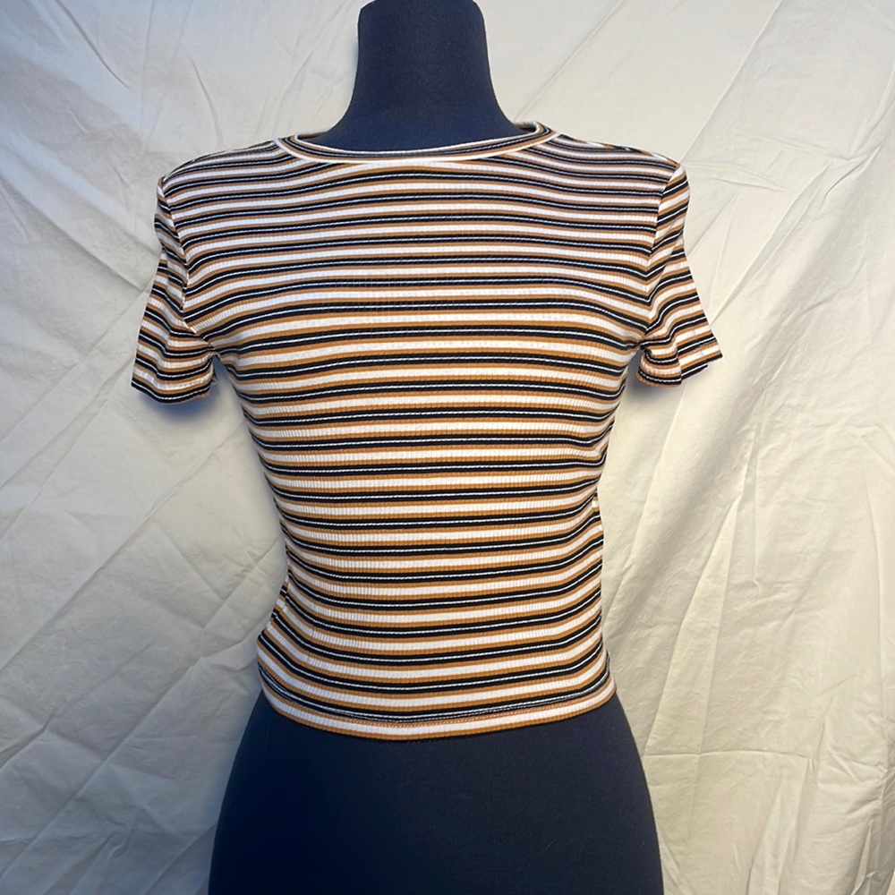 Divided Yellow, Black, and White Striped Top